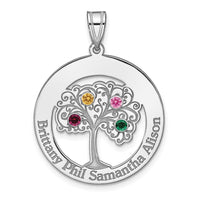 SSilver/Rhodium-plated 4 Birthstone w/SSilver Bezel Family Pendant