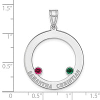 SSilver/Rh-plated 2 Birthstone Circle w/SSilver Bezel Family Pendant