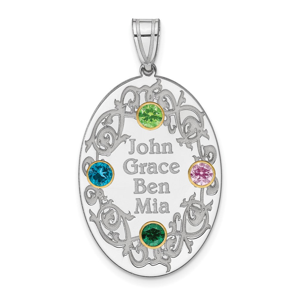 Sterling Silver Rhodium-plated/14k Bezel Crystal Family Pendant