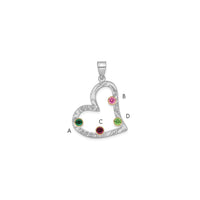 SSilver/Rh-plated 4 Birthstone Heart with 14k Bezel Family Pendant