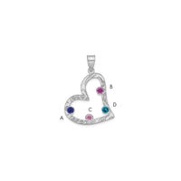 SSilver/Rh-plated 4 Birthstone Heart w/SSilver Bezel Family Pendant