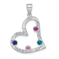 SSilver/Rh-plated 4 Birthstone Heart w/SSilver Bezel Family Pendant