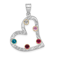 SSilver/Rh-plated 5 Birthstone Heart with 14k Bezel Family Pendant