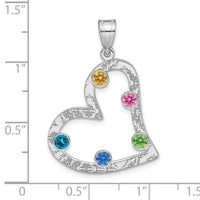 SSilver/Rh-plated 5 Birthstone Heart with SSilver Bezel Family Pendant