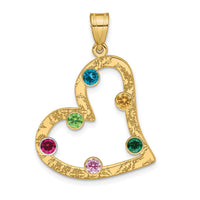 SSilver/Rh-plated 6 Birthstone Heart with 14k Bezel Family Pendant