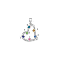 SSilver/Rh-plated 6 Birthstone Heart with SSilver Bezel Family Pendant