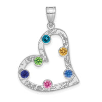 SSilver/Rh-plated 6 Birthstone Heart with SSilver Bezel Family Pendant