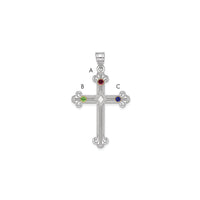 Sterling Silver Rh-plt/14k Bezel Crystal Family Cross Pendant