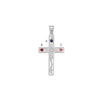Sterling Silver Rh-plt/14k Bezel Crystal Family Cross Pendant