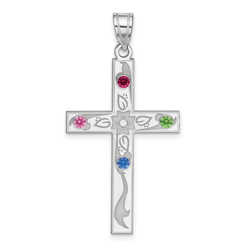 Sterling Silver Rh-plt Crystal Family Cross Pendant