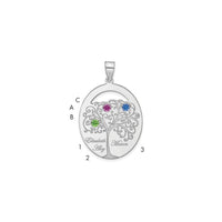 SSilver/Rhod-plated 3 Birthstone w/SSilver Bezel Family Pendant