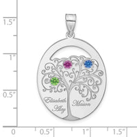 SSilver/Rhod-plated 3 Birthstone w/SSilver Bezel Family Pendant