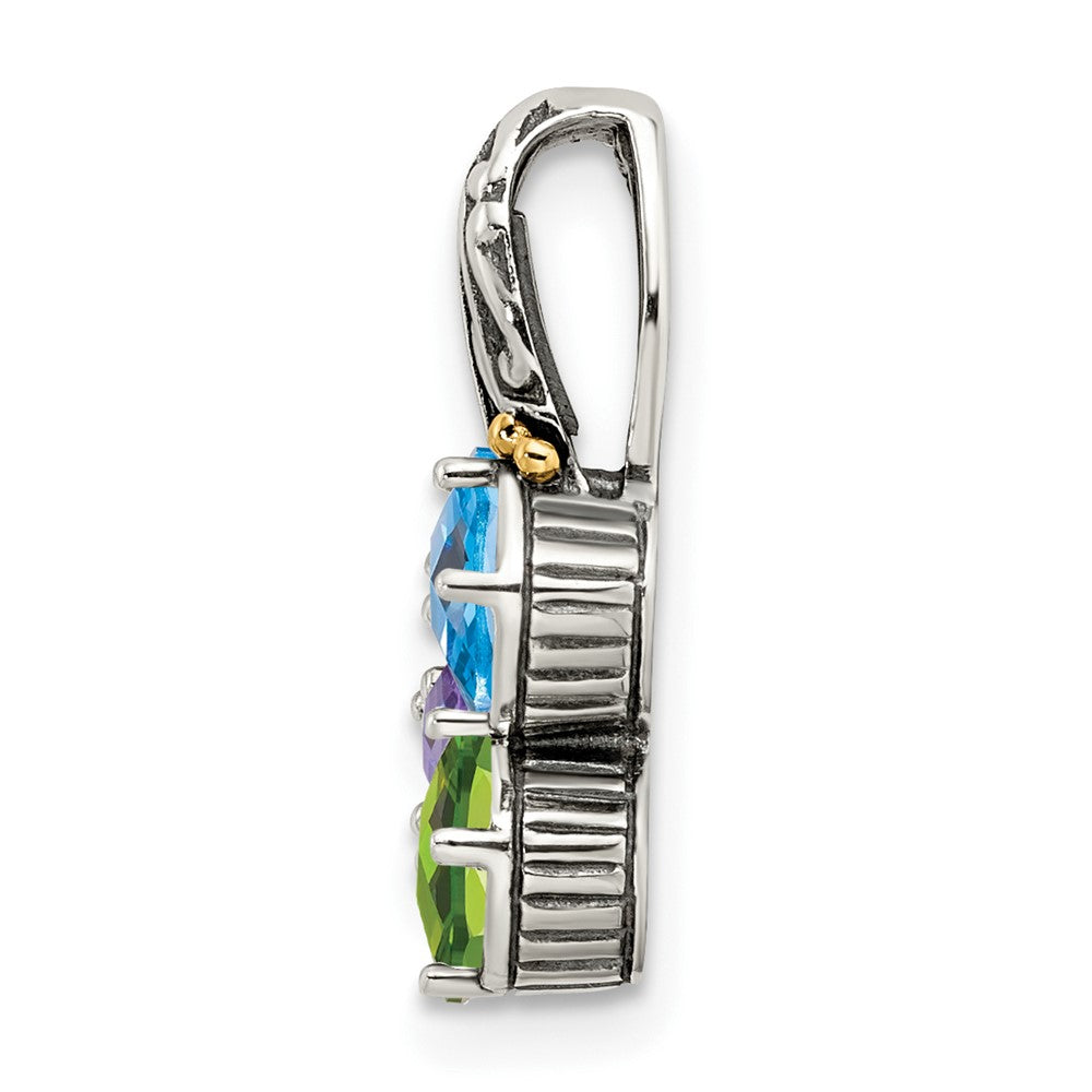 Sterling Silver Antiqued w/14k 3-stone Mother's Pendant Mounting
