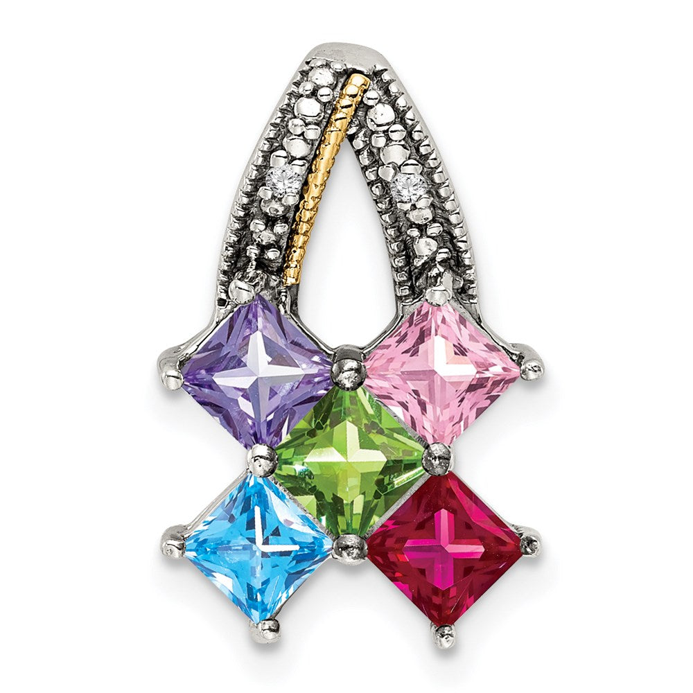 Sterling Silver Antiqued w/14k 5-stone w/Diamond Mothers Pendant Semi-Mount