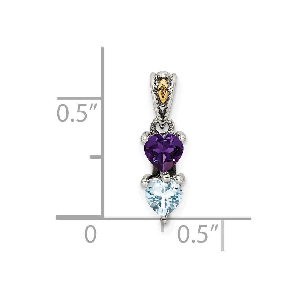 Sterling Silver Antiqued w/14k 2-stone Mother's Pendant