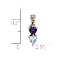 Sterling Silver Antiqued w/14k 2-stone Mother's Pendant