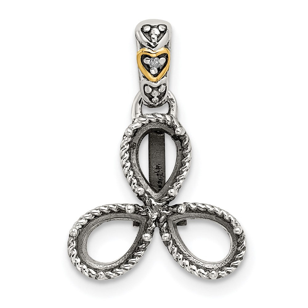 Sterling Silver Antiqued w/14k 3-stone w/Diamond Mothers Pendant Semi-Mount