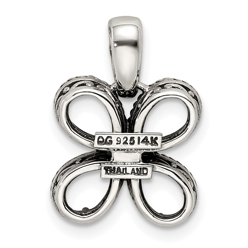 Sterling Silver Antiqued w/14k 4-stone w/Diamond Mothers Pendant Semi-Mount