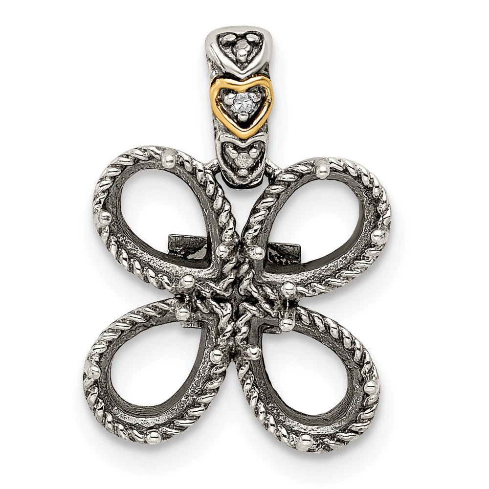 Sterling Silver Antiqued w/14k 4-stone w/Diamond Mothers Pendant Semi-Mount