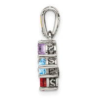 Sterling Silver Antiqued w/14k 4-stone w/Diamond Mother's Pendant