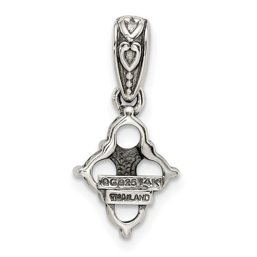 Sterling Silver Antiqued w/14k 4-stone w/Diamond Mother's Pendant