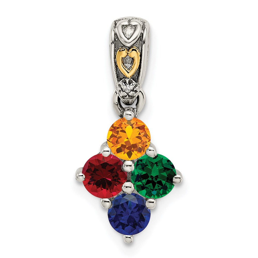 Sterling Silver Antiqued w/14k 4-stone w/Diamond Mothers Pendant Semi-Mount