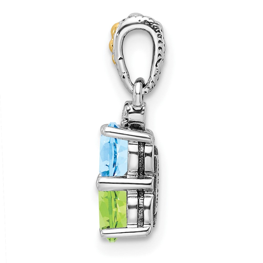 Sterling Silver Antiqued w/14k 2-stone w/Diamond Mothers Pendant Semi-Mount