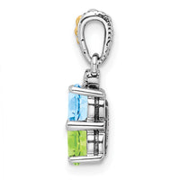 Sterling Silver Antiqued w/14k 2-stone w/Diamond Mother's Pendant