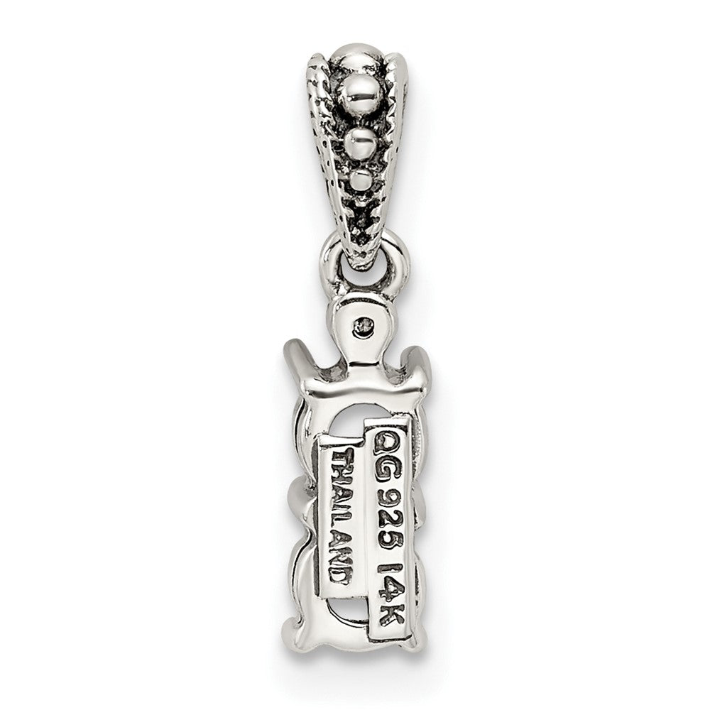 Sterling Silver Antiqued w/14k 2-stone w/Diamond Mother's Pendant