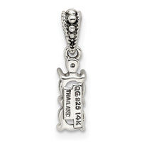 Sterling Silver Antiqued w/14k 2-stone w/Diamond Mother's Pendant