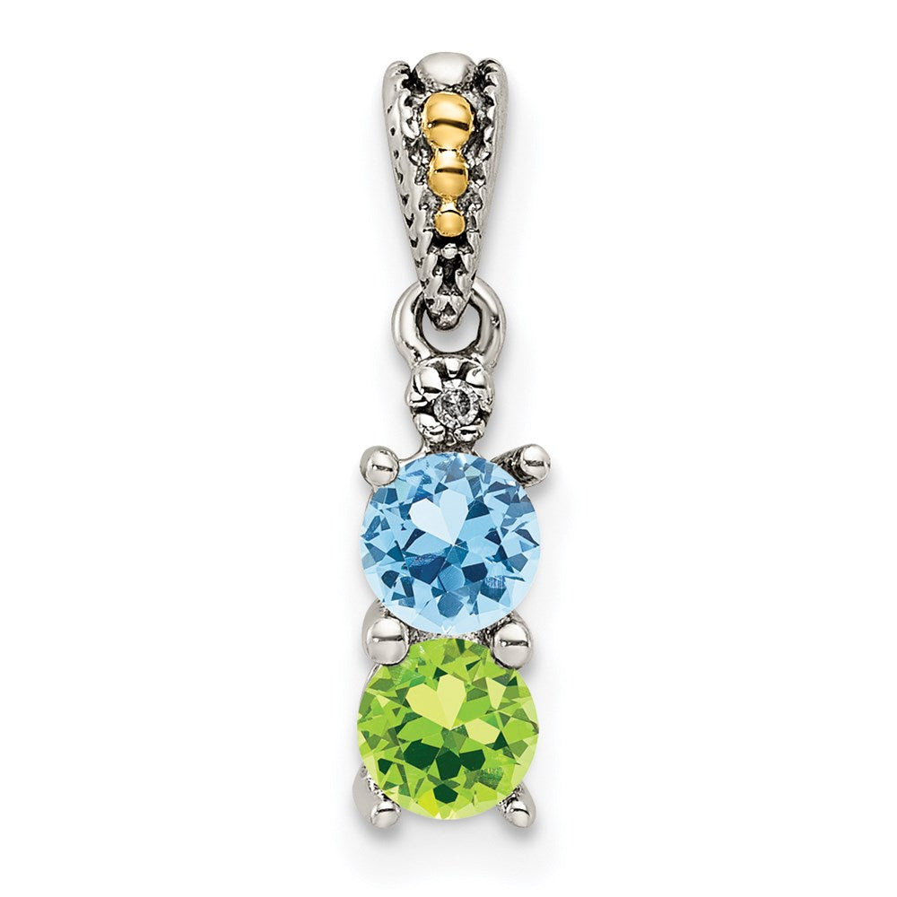 Sterling Silver Antiqued w/14k 2-stone w/Diamond Mothers Pendant Semi-Mount