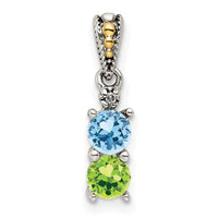 Sterling Silver Antiqued w/14k 2-stone w/Diamond Mother's Pendant