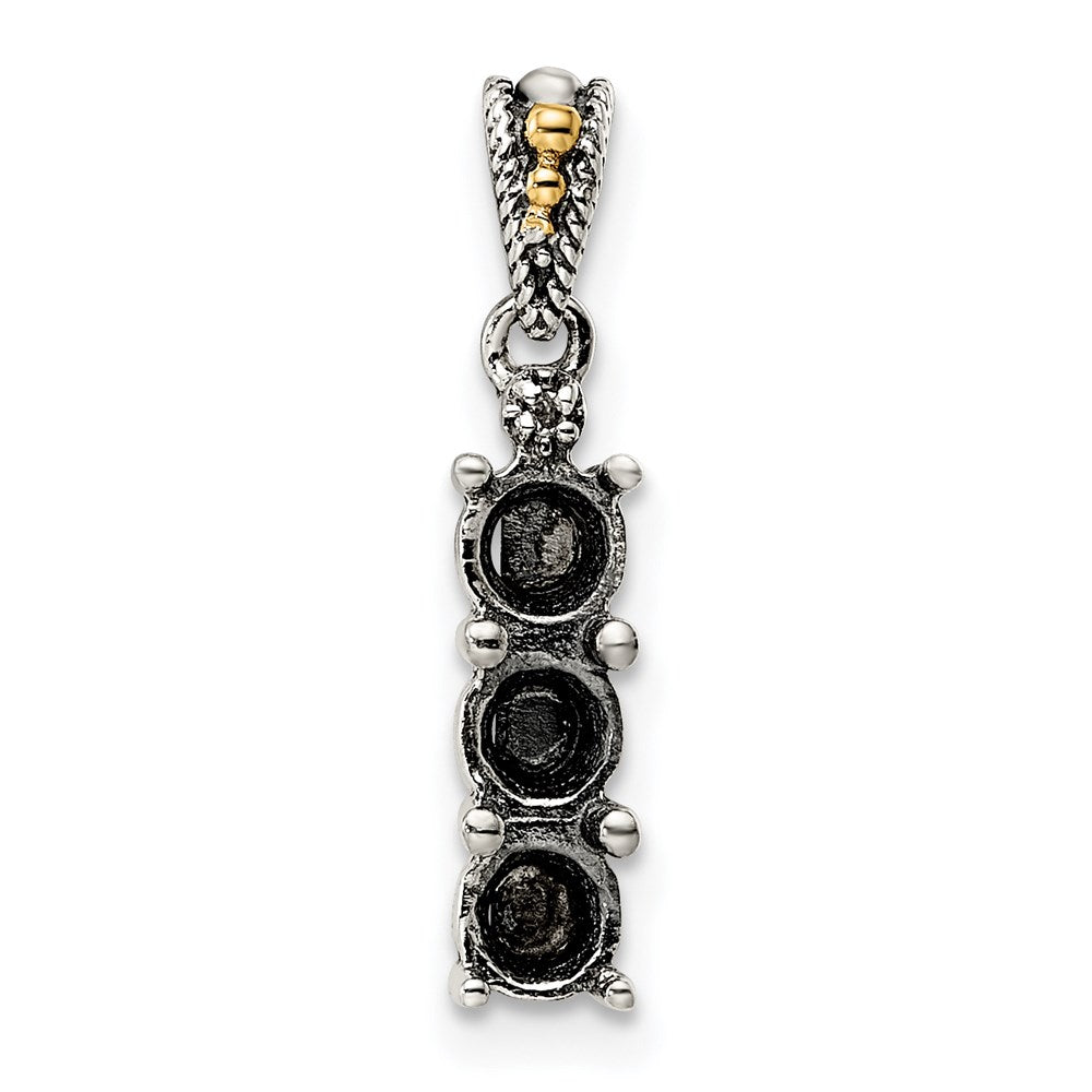 Sterling Silver Antiqued w/14k 3-stone w/Diamond Mother's Pendant
