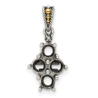 Sterling Silver Antiqued w/14k 4-stone w/Diamond Mother's Pendant