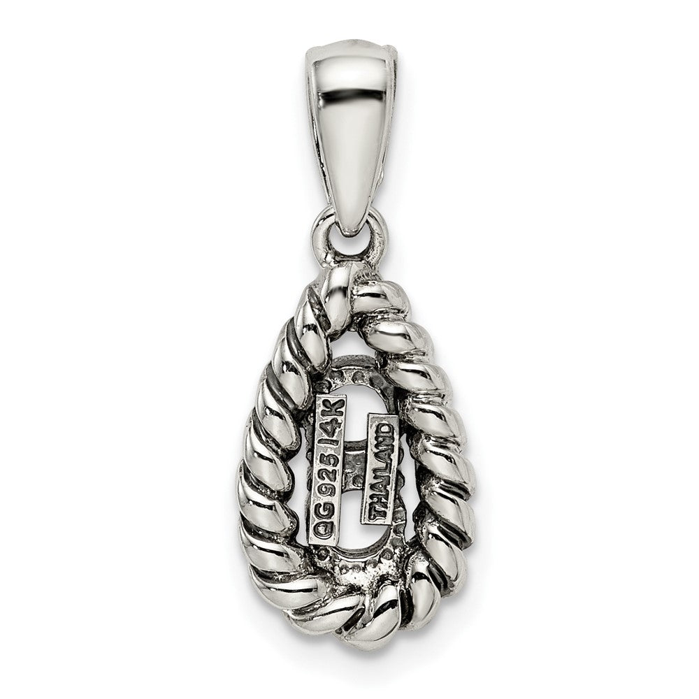 Sterling Silver Antiqued w/14k 2-stone w/Diamond Mother's Pendant