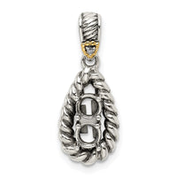 Sterling Silver Antiqued w/14k 2-stone w/Diamond Mothers Pendant Semi-Mount