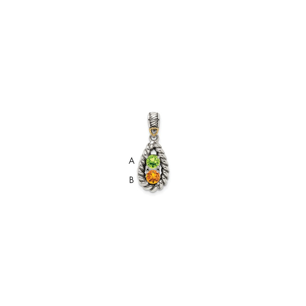 Sterling Silver Antiqued w/14k 2-stone w/Diamond Mothers Pendant Semi-Mount