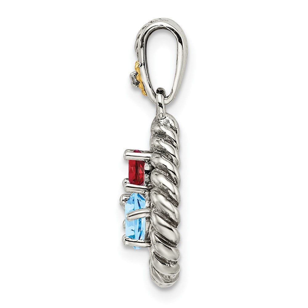 Sterling Silver Antiqued w/14k 3-stone w/Diamond Mothers Pendant Semi-Mount