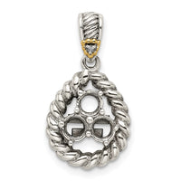 Sterling Silver Antiqued w/14k 3-stone w/Diamond Mother's Pendant