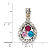 Sterling Silver Antiqued w/14k 3-stone w/Diamond Mothers Pendant Semi-Mount