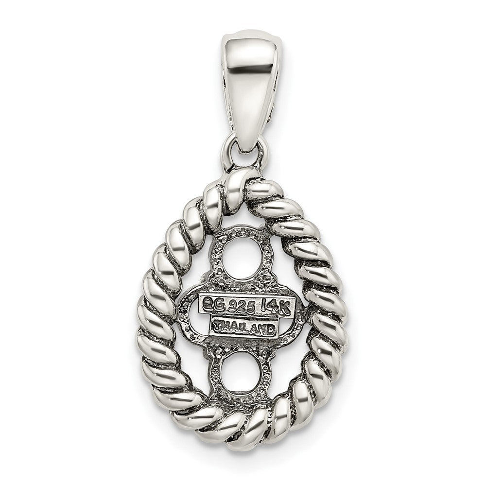 Sterling Silver Antiqued w/14k 4-stone w/Diamond Mothers Pendant Semi-Mount