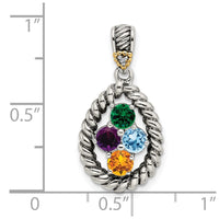 Sterling Silver Antiqued w/14k 4-stone w/Diamond Mothers Pendant Semi-Mount