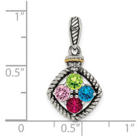 Sterling Silver Antiqued w/14k 4-stone w/Diamond Mothers Pendant Semi-Mount