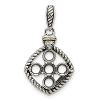 Sterling Silver Antiqued w/14k 5-stone w/Diamond Mothers Pendant Semi-Mount