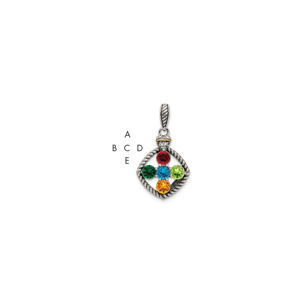 Sterling Silver Antiqued w/14k 5-stone w/Diamond Mothers Pendant Semi-Mount