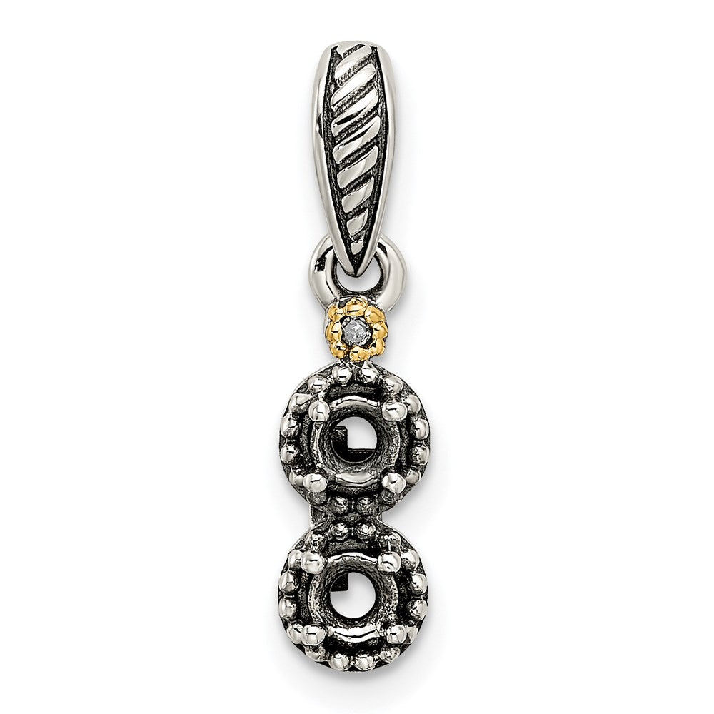 Sterling Silver Antiqued w/14k 2-stone w/Diamond Mothers Pendant Semi-Mount