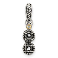 Sterling Silver Antiqued w/14k 2-stone w/Diamond Mothers Pendant Semi-Mount