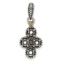 Sterling Silver Antiqued w/14k 4-stone w/Diamond Mother's Pendant