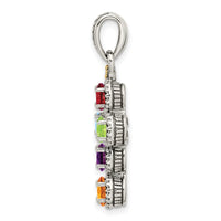 Sterling Silver Antiqued w/14k 5-stone w/Diamond Mother's Pendant