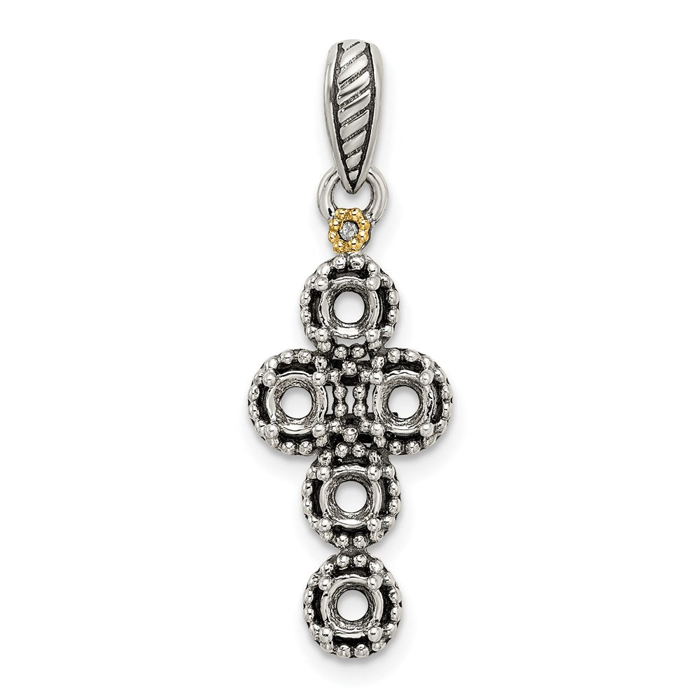 Sterling Silver Antiqued w/14k 5-stone w/Diamond Mother's Pendant
